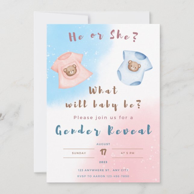 gender reveal party,boy or girl,pink and blue  holiday card (Front)