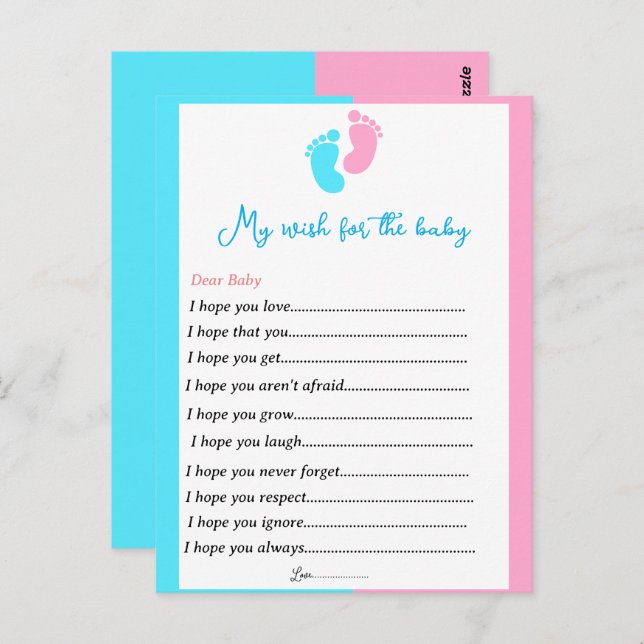 Gender reveal party games wishes for the baby  postcard (Front/Back)