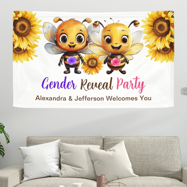 Gender Reveal Party He or She Baby Bee Welcome Banner (Gender Reveal Party He or She Baby Bee Welcome Banner)