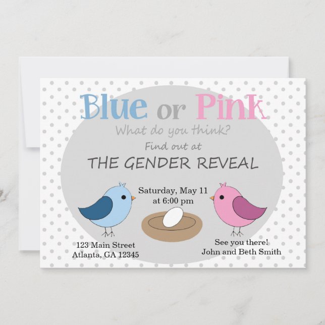 Gender Reveal Party Invitation Birds in a Nest (Front)