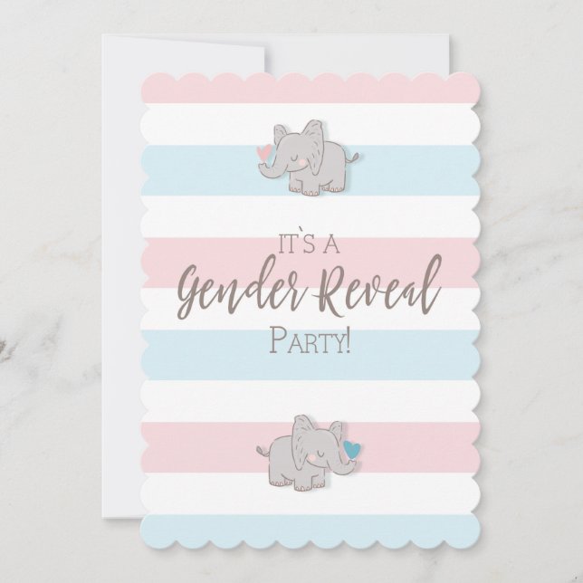 Gender Reveal Party Invitation Elephant & Stripes (Front)