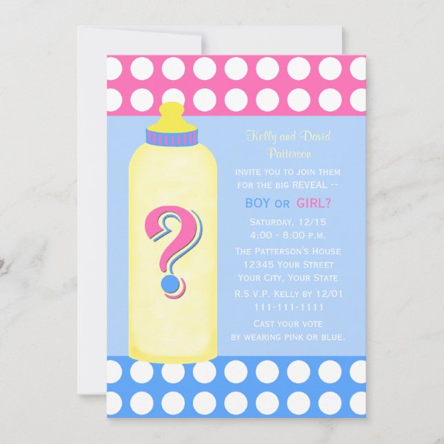Gender Reveal Party Invitations Baby Bottle (Front)