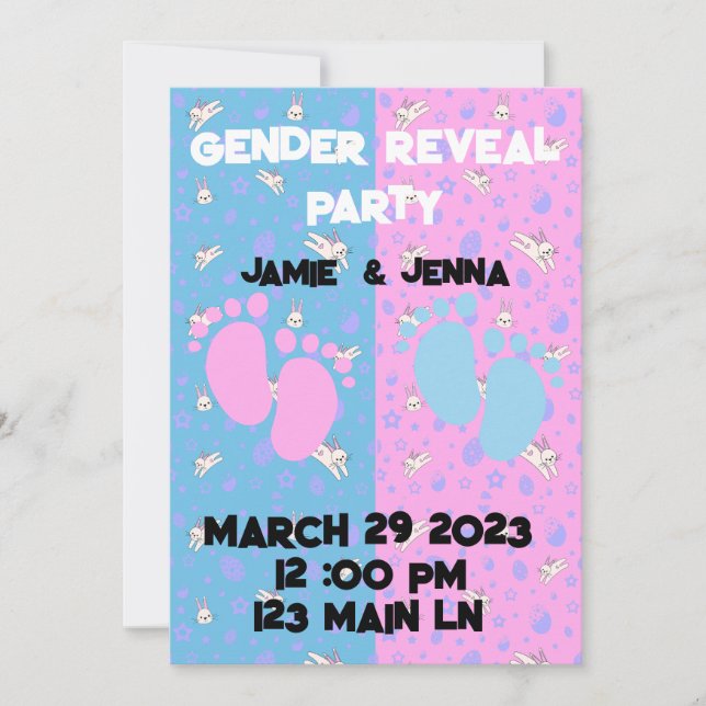 GENDER REVEAL PARTY INVITE WITH  BUNNYS (Front)