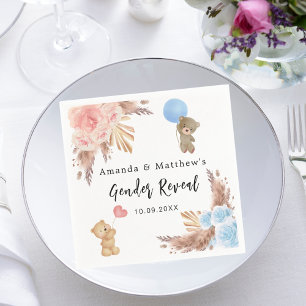 Gender reveal party pampas teddy bear boy girl napkin