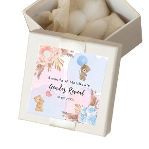 Gender reveal party pampas teddy bear pink blue favour tags