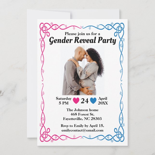 Gender reveal party photo Invitation (Front)