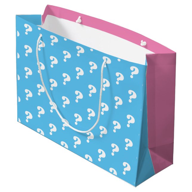 Gender reveal party question mark pink and blue large gift bag (Back Angled)