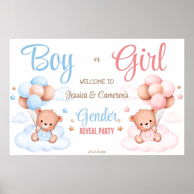 Gender reveal party welcome sign teddy bears (Front)