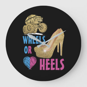 Gender Reveal Party Wheels or Heels , Truck, We Lo Large Clock