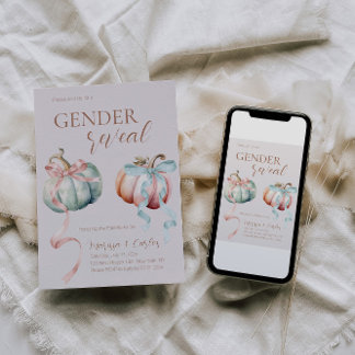 Gender Reveal Pastel Pumpkins and Bows Invitation