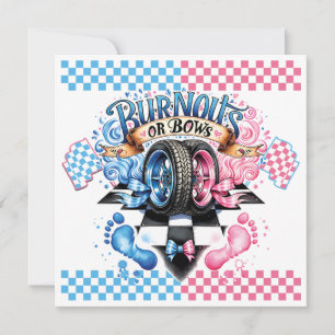 Gender Reveal Pink and Blue Bows and Tires Invitation