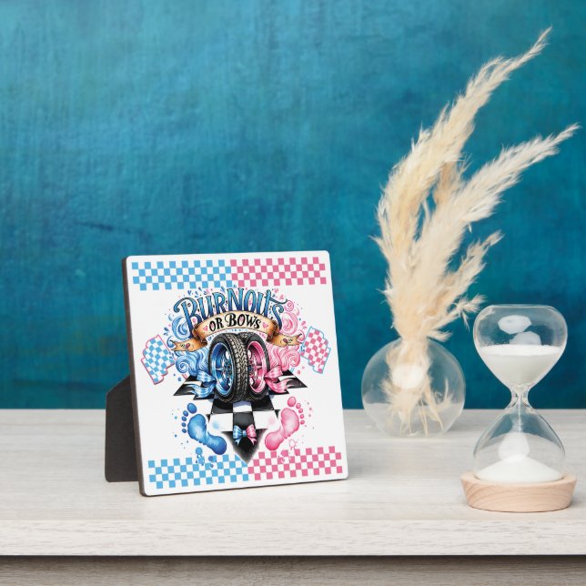 Gender Reveal Pink and Blue Bows and Tires Plaque (Insitu)