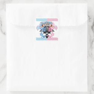 Gender Reveal Pink and Blue Bows and Tires Square Sticker