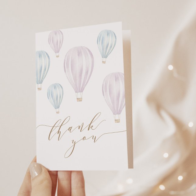 Gender Reveal Pink and Blue Hot Air Balloon Thank You Card (Creator Uploaded)