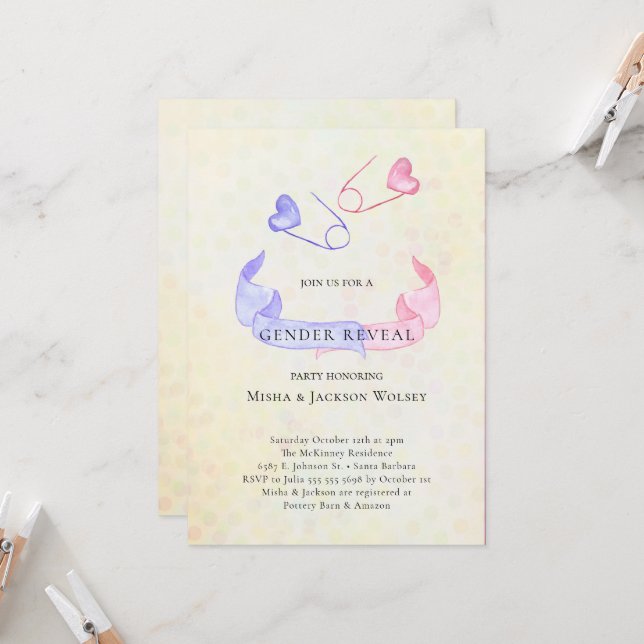 Gender Reveal Pink Blue  Baby Shower  Invitation (Front/Back In Situ)