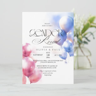 Gender Reveal pink blue balloons Baby Boy Girl Invitation