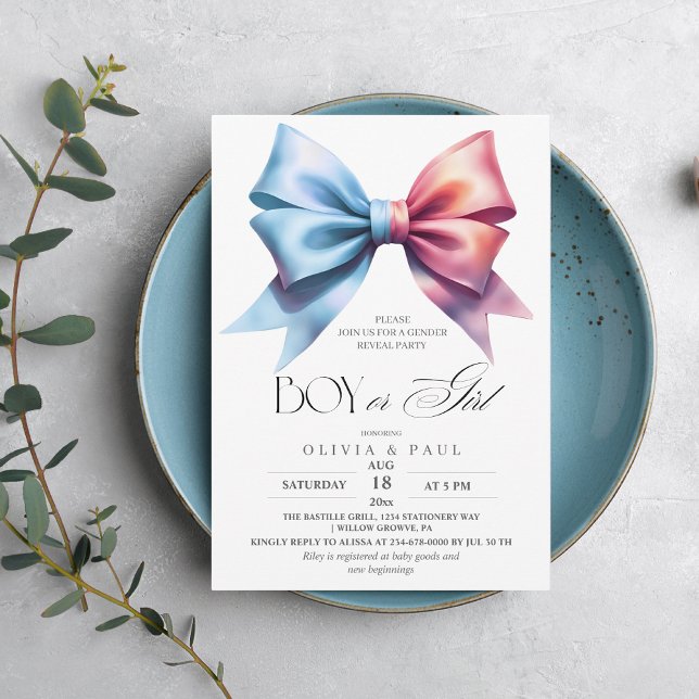 Gender Reveal Pink blue Bow Baby Shower Party  Invitation (Creator Uploaded)