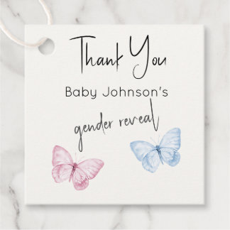 Gender Reveal Pink Blue Butterflies Thank You Tags