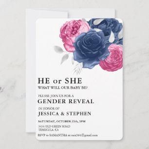 Gender Reveal Pink Blue Floral Flowers  Invitation