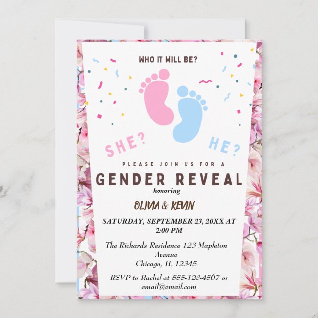 Gender reveal pink blue floral  invitation (Front)