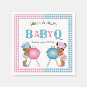 Gender Reveal Pink Blue Gingham Baby Q BBQ Napkin