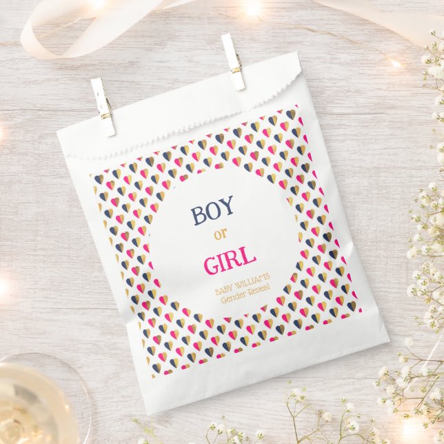 Gender Reveal Pink Blue Hearts   Favour Bag (Clipped)