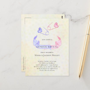 Gender Reveal Pink Blue Pin Baby Shower Invitation Postcard
