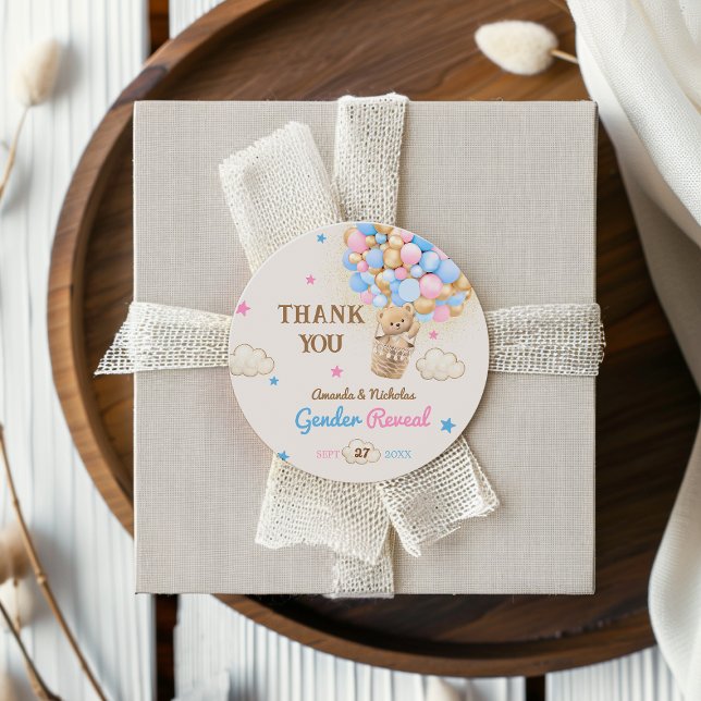 Gender Reveal Pink Blue Thank You  Classic Round Sticker (Creator Uploaded)