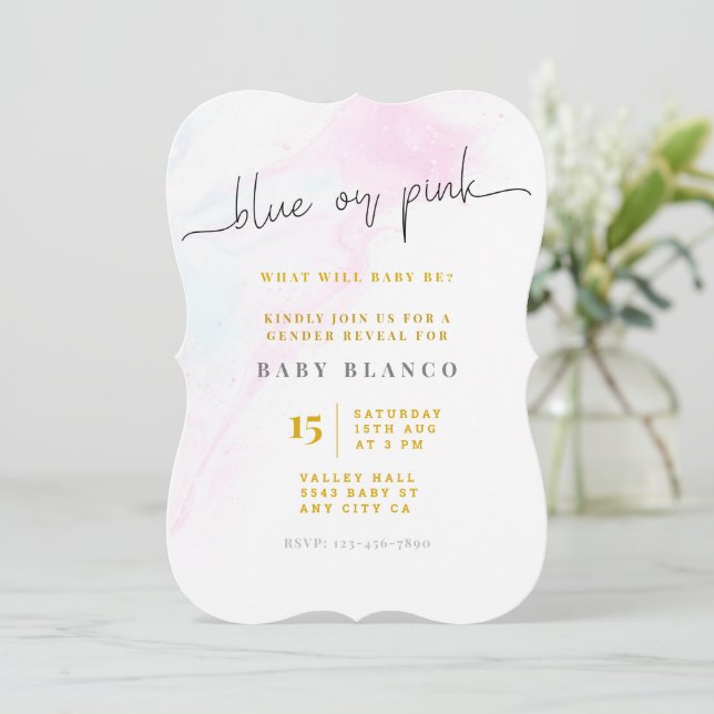 Gender Reveal Pink or Blue Invitation (Standing Front)