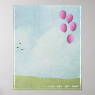 Gender Reveal Poster - Pink Balloons - 16x20