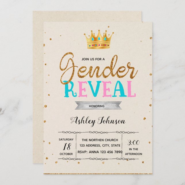 Gender reveal prince princess invitation (Front/Back)