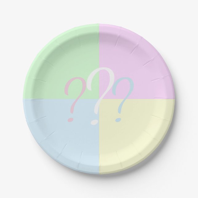 Gender reveal question mark paper plates (Front)