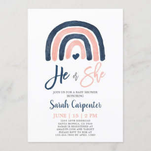 Gender Reveal rainbow blue and pink shower Invitation