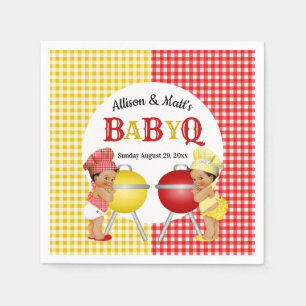 Gender Reveal Red Yellow Gingham Baby Q BBQ Napkin