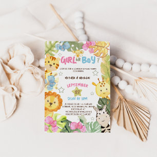 Gender Reveal Safari Jungle Animal Tropical Invitation