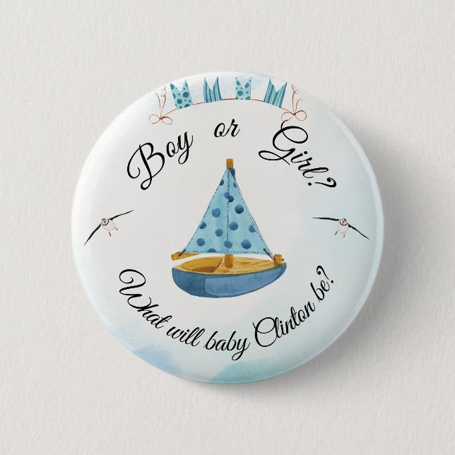 Gender Reveal Sailboat  6 Cm Round Badge (Front)