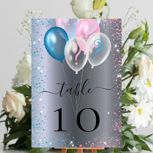 Gender reveal silver pink blue table number