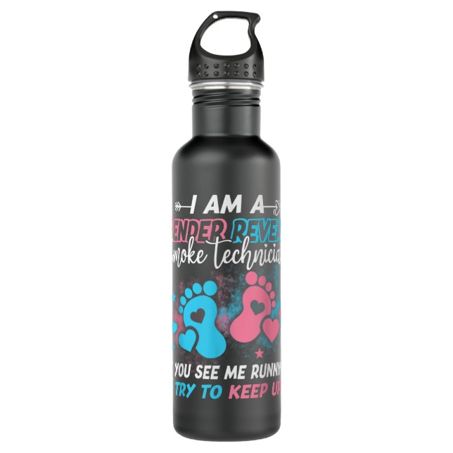 Gender Reveal Smoke Technician I Run You Run Baby  710 Ml Water Bottle (Front)