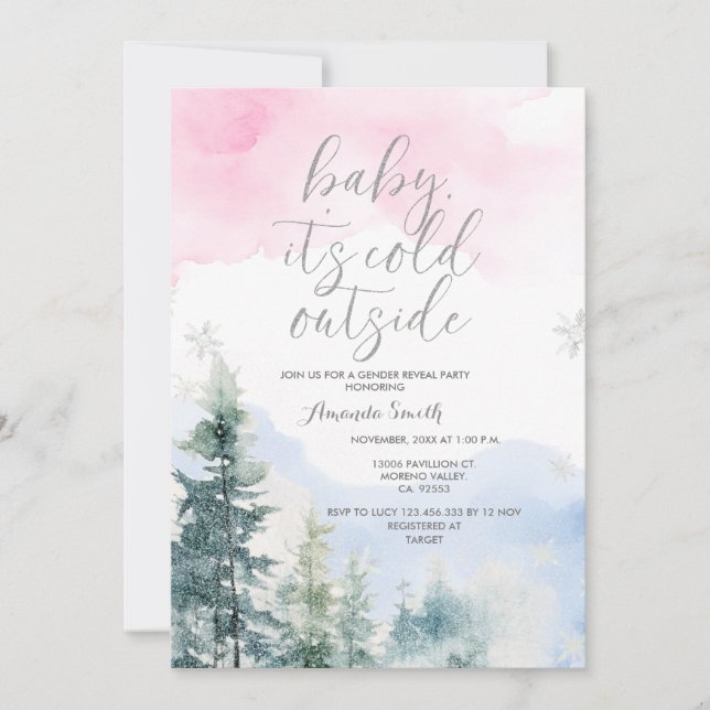 GENDER REVEAL Snowflakes Outside Baby Shower Invitation (Front)