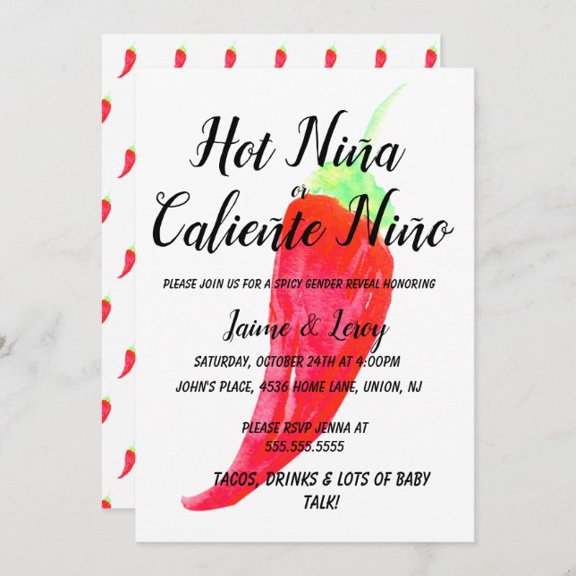 Gender Reveal Spicy Pepper Niña Niño  Invitation (Front/Back)