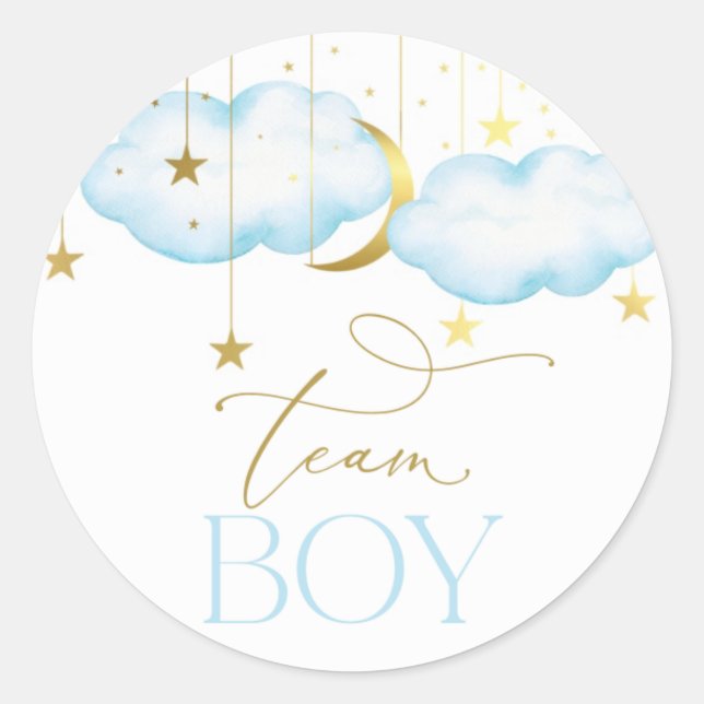 Gender Reveal Stickers, Blue Team Boy Classic Round Sticker (Front)