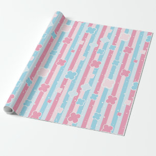 Gender Reveal Striped Blue Pink Pastel Baby Shower Wrapping Paper