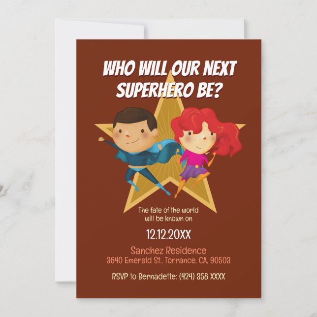Gender Reveal Superhero Cute Blue Pink Red Invitation (Front)