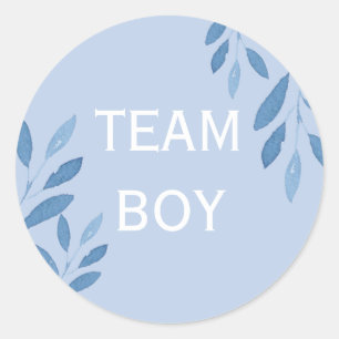 Gender reveal Team Boy blue watercolor floral Classic Round Sticker