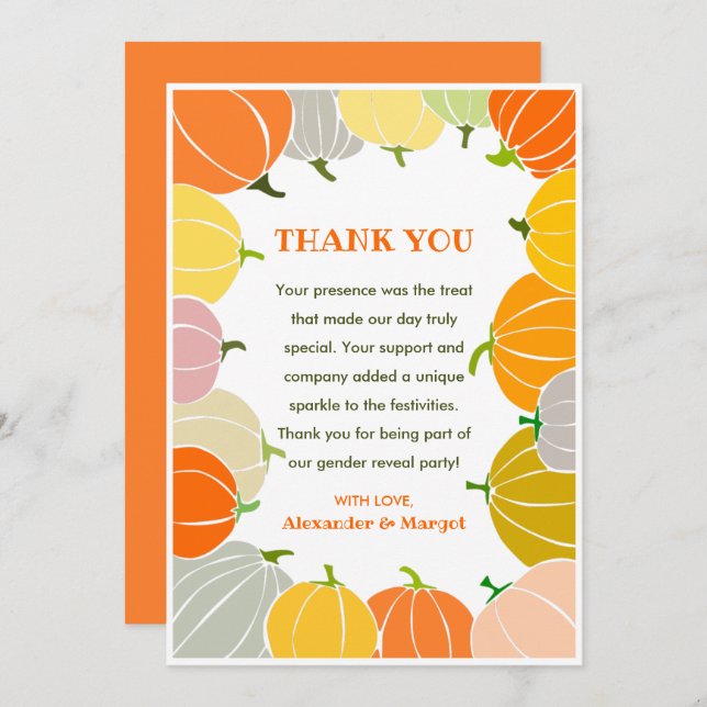Gender reveal thank you card Pumpkin Halloween  (Front/Back)