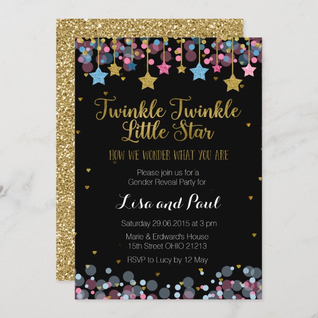 Gender Reveal Twinkle Twinkle Little Star Card (Front/Back)