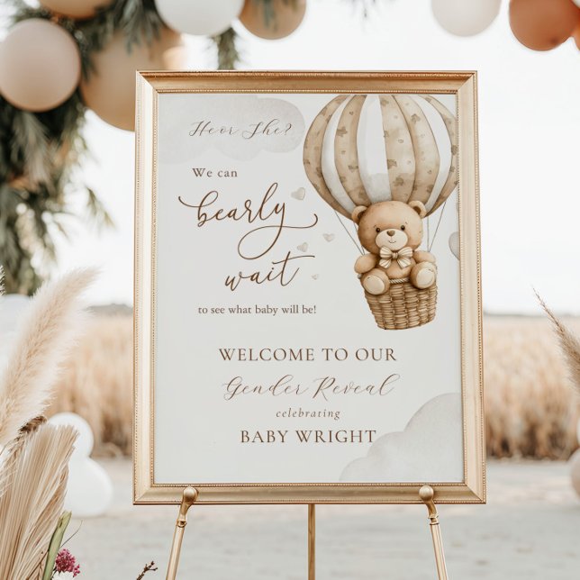 Gender Reveal Welcome Teddy Bear Baby Shower Poster (Creator Uploaded)