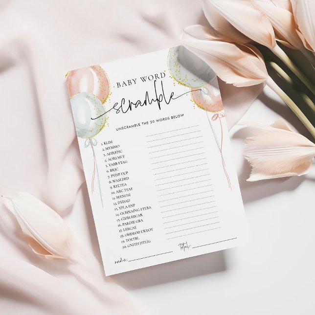 Gender Reveal Word Scramble Baby Shower Game Card (Creator Uploaded)