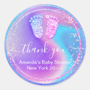 Gender Revival Baby Shower Holographic Girl Boy Classic Round Sticker