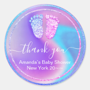 Gender Revival Baby Shower Pink Blue Glitter Classic Round Sticker